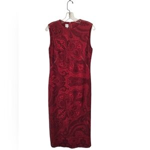 Anne Klein Red & Black Paisley Sleeveless Sheath Dress | Size 8 | Lined